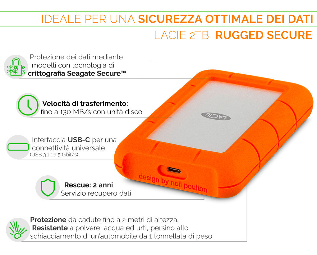 LACIE RUGGED SECURE hd ideale se vuoi proteggere i dati tramite crittografia